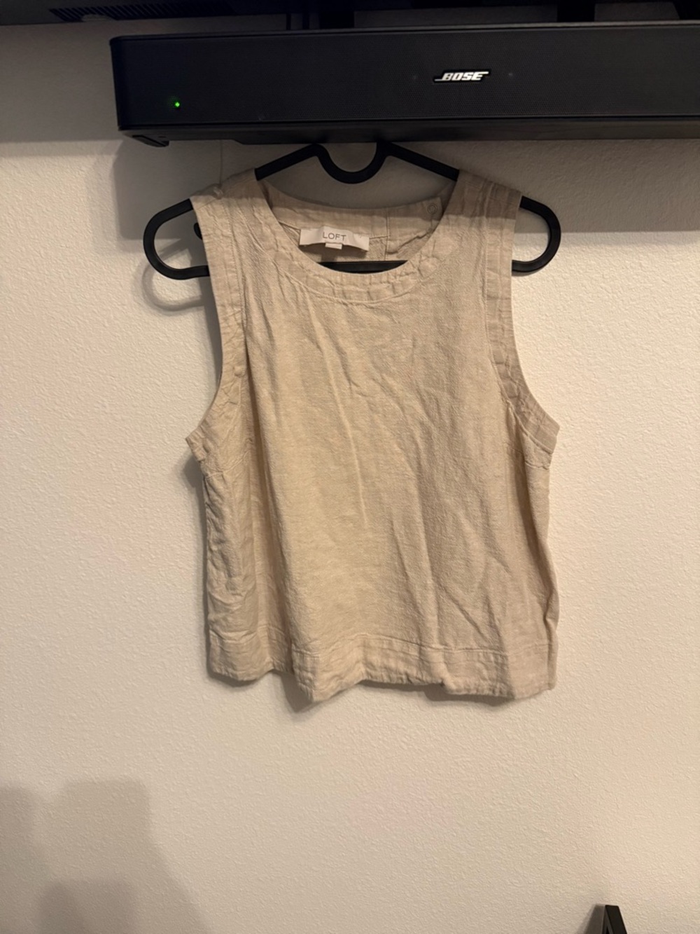 LOFT Cream Linen-Blend Sleeveless Crop Tank